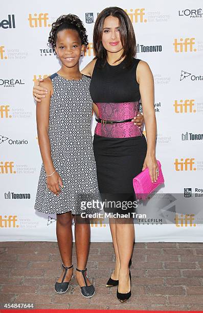 Quvenzhane Wallis and Salma Hayek arrive at the premiere of Kahlil Gibran's the Prophet held during the 2014 Toronto International Film Festival -...