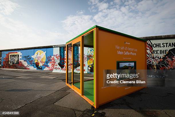 General view of the Nokia Lumia 735 Skype and Selfie Pod at East Side Gallery on September 7, 2014 in Berlin, Germany.