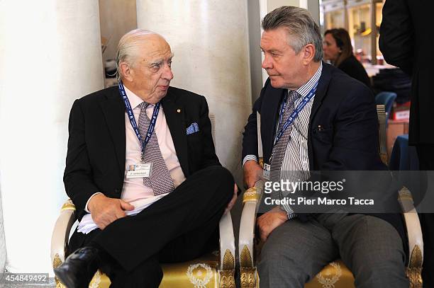 Chairman Goldman Sachs International UK Peter Sutherland and European Commissioner for Trade Karel De Gucht attend the Ambrosetti International...