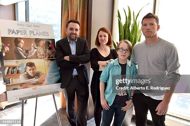 Writer/Director/Producer Robert Connolly, Producer Liz Kearney, actors Ed Oxenbould and Sam Worthington attend the "Paper Planes" photo call during...