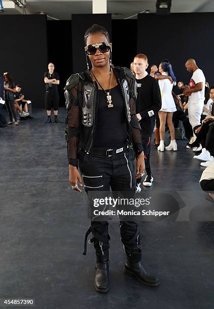 Musician Calore attends the Hood By Air fashion show during Mercedes-Benz Fashion Week Spring 2015 at Spring Studios on September 7, 2014 in New York...