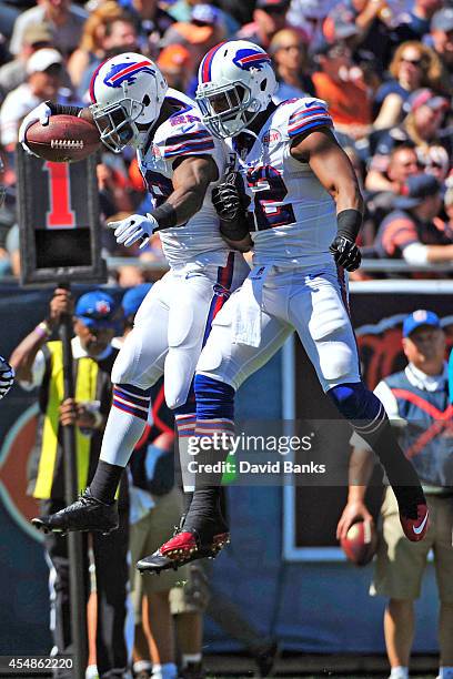 Spiller of the Buffalo Bills celebrates his first quarter touchdown with Fred Jackson of the Buffalo Bills on September 7, 2014 at Soldier Field in...
