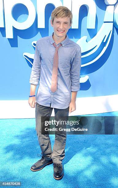 Actor Nathan Gamble arrives at the Los Angeles premiere of "Dolphin Tale 2" at Regency Village Theatre on September 7, 2014 in Westwood, California.