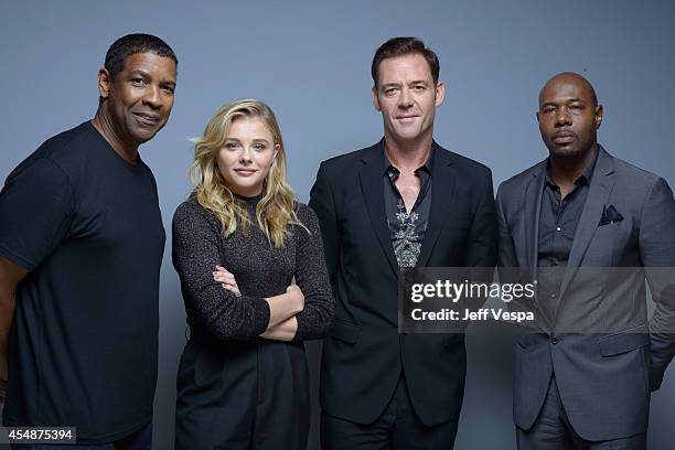 Actor Denzel Washington, actress Chloe Grace Moretz, actor Marton Csokas and director Antoine Fuqua of "The Equalizer" pose for a portrait during the...