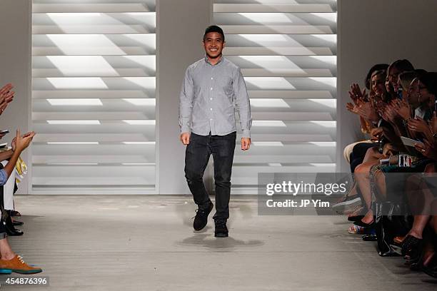 Designer Thakoon Panichgul walks the runway at the conclusion of his Thakoon Spring Summer 2015 Collection during Mercedes-Benz Fashion Week at SIR...