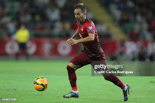 Portugal defender Joao Pereira during the EURO 2016 qualification match between Portugal and Albania at Estadio de Aveiro on September 7, 2014 in...