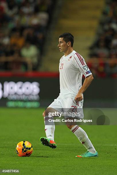 Albania forward Odise Roshi during the EURO 2016 qualification match between Portugal and Albania at Estadio de Aveiro on September 7, 2014 in...