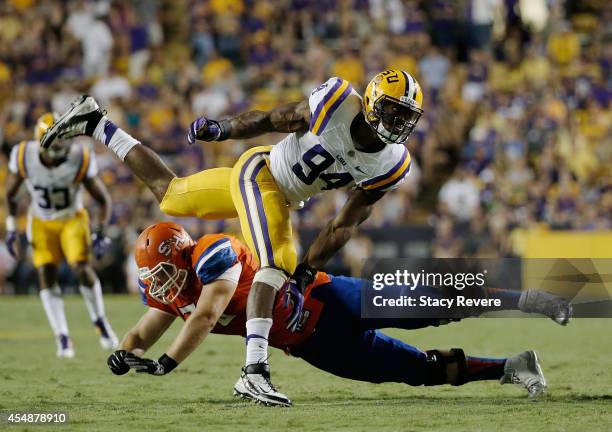 Danielle Hunter of the LSU Tigers rushes the passer during the second quarter of a game against the Sam Houston State Bearkats at Tiger Stadium on...