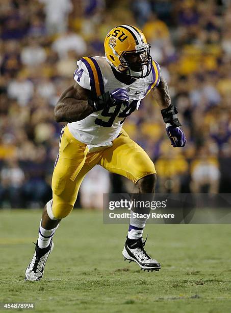 Danielle Hunter of the LSU Tigers rushes the passer during the second quarter of a game against the Sam Houston State Bearkats at Tiger Stadium on...