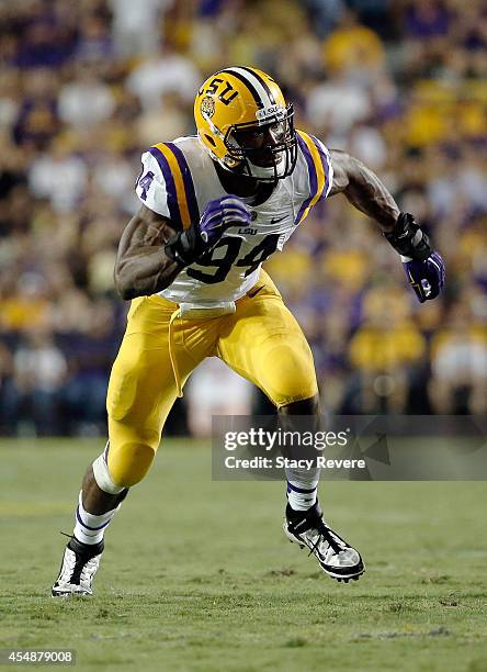 Danielle Hunter of the LSU Tigers rushes the passer during the second quarter of a game against the Sam Houston State Bearkats at Tiger Stadium on...