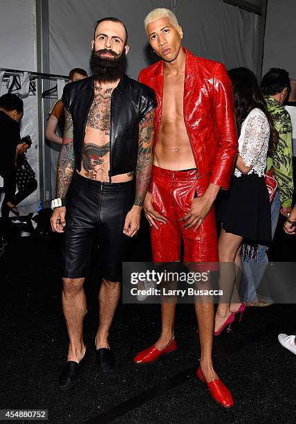 Models prepare backstage at the Etxeberria fashion show during Mercedes-Benz Fashion Week Spring 2015 at The Pavilion at Lincoln Center on September...