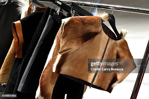 Details backstage at the Etxeberria fashion show during Mercedes-Benz Fashion Week Spring 2015 at The Pavilion at Lincoln Center on September 7, 2014...