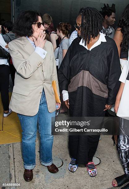 Fran Lebowitz and Whoopi Goldberg are seen at Diane Von Furstenberg fashion show during Mercedes-Benz Fashion Week Spring 2015 at Spring Studios on...