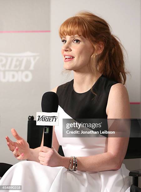 Actress Jessica Chastain attends the Variety Studio presented by Moroccanoil at Holt Renfrew during the 2014 Toronto International Film Festival on...