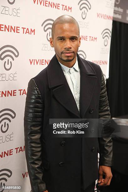 Eric West backstage at Vivienne Tam during Mercedes-Benz Fashion Week Spring 2015 at The Theatre at Lincoln Center on September 7, 2014 in New York...