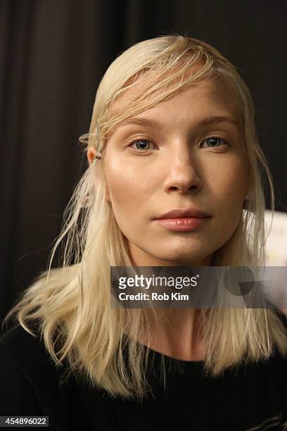 Portrait of a model backstage at Vivienne Tam during Mercedes-Benz Fashion Week Spring 2015 at The Theatre at Lincoln Center on September 7, 2014 in...