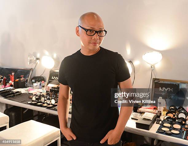 Key makeup artist Daniel Martin backstage at the Tracy Reese fashion show during Mercedes-Benz Fashion Week Spring 2015 at Art Beam on September 7,...