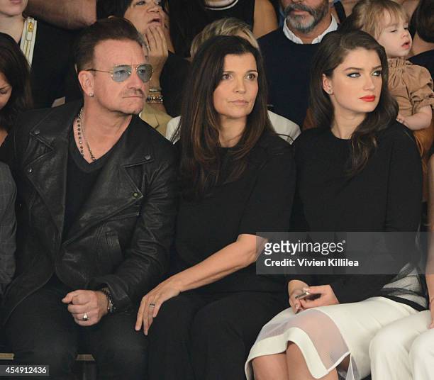 Singer Bono, Ali Hewson and Eve Hewson attend the Edun fashion show during Mercedes-Benz Fashion Week Spring 2015 at Skylight Modern on September 7,...
