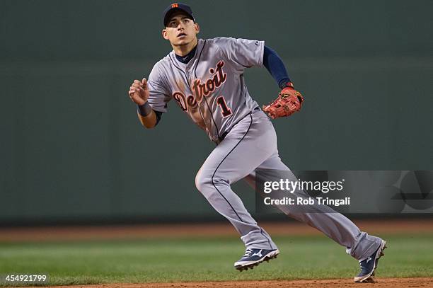 Jose Iglesias of the Detroit Tigers fields his position against the Boston Red Sox during Game Six of the American League Championship Series on...