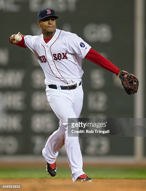 Xander Bogaerts of the Boston Red Sox makes a play during Game Six of the American League Championship Series against the Detroit Tigers on October...