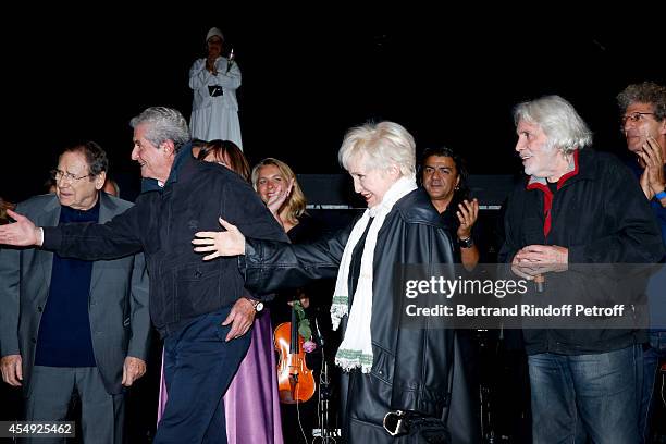 Director Robert Hossein, director Claude Lelouch, Singer Nicole Croisille, singer Pierre barouh and stage director Elie Chouraqui on stage at the end...