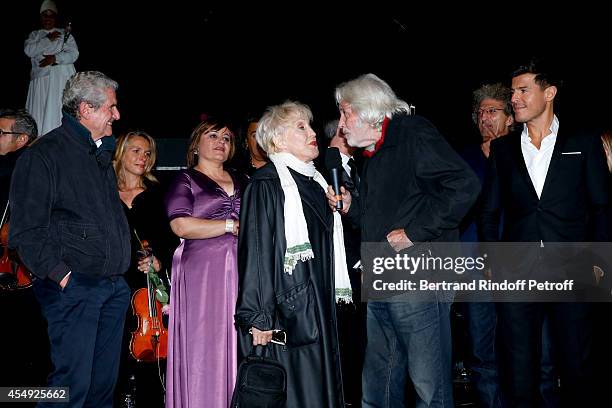 Director Claude Lelouch, Singer Lisa Angell, Singer Nicole Croisille, singer Pierre Barouh and singer Vincent Niclo on stage at the end of the...