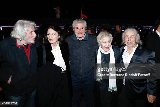 Singer Pierre barouh, Actress Anouk Aimee, Director Claude Lelouch, Singer Nicole Croisille and Composer of film music Francis Lai on stage at the...