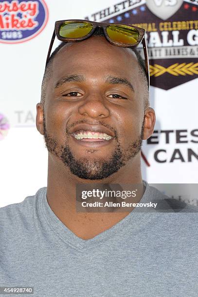 Player Glen "Big Babby" Davis attends the 2nd Annual Celebrity Flag Football Game benefiting Athletes VS. Cancer at Granada Hills Charter High School...