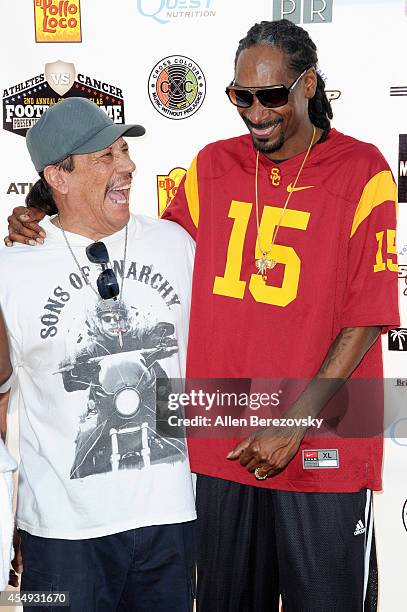 Actor Danny Trejo and Snoop Dogg attend the 2nd Annual Celebrity Flag Football Game benefiting Athletes VS. Cancer at Granada Hills Charter High...