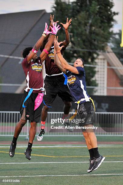 Player Blake Griffin goes up for a catch during the 2nd Annual Celebrity Flag Football Game benefiting Athletes VS. Cancer at Granada Hills Charter...