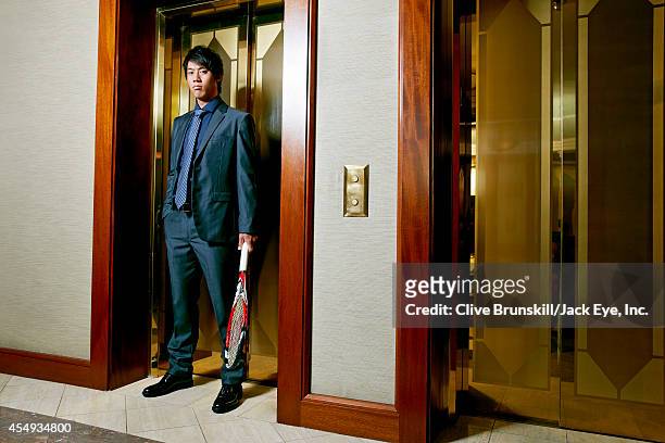 Tennis player Kei Nishikori is photographed at the Kitano hotel in New York City on August 28, 2013.