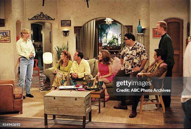 The Puppy Episode" - Airdate: April 30, 1997. PRODUCTION SHOT OF ELLEN DEGENERES, JOELY FISHER, JEREMY PIVEN, CLEA LEWIS, DAVID ANTHONY HIGGINS, JACK...