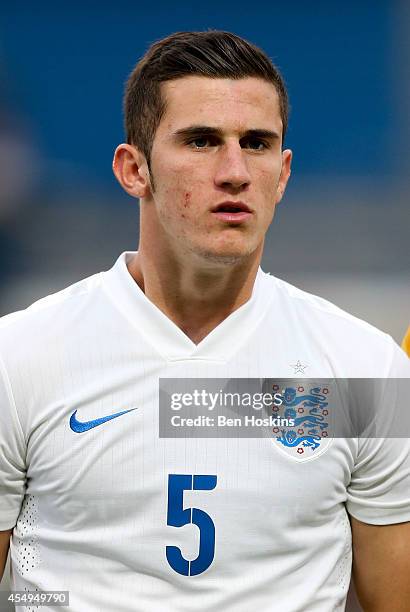 Dominic Ball of England looks on ahead of the U20 International friendly match between England and Romania on September 5, 2014 in Telford, England.