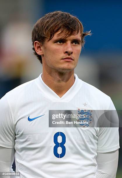 John Swift of England looks on ahead of the U20 International friendly match between England and Romania on September 5, 2014 in Telford, England.