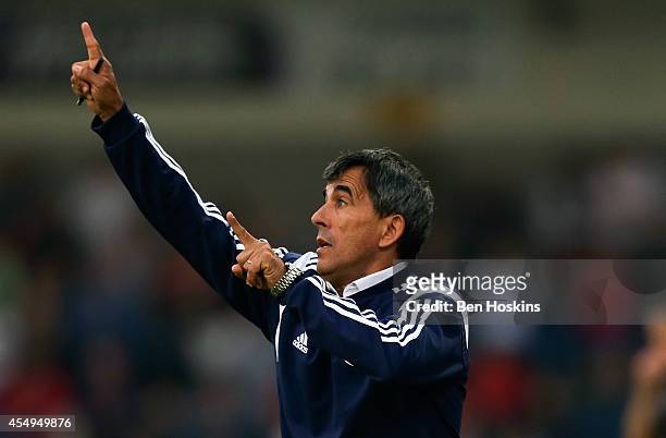 Romania manager Isac Doru shouts instructions during the U20 International friendly match between England and Romania on September 5, 2014 in...
