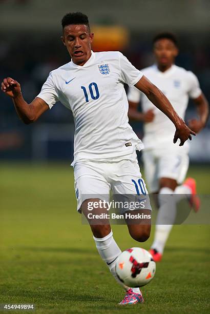 Callum Robinson of England in action during the U20 International friendly match between England and Romania on September 5, 2014 in Telford, England.