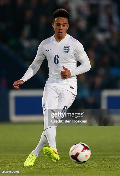 Shay Facey of England in action during the U20 International friendly match between England and Romania on September 5, 2014 in Telford, England.