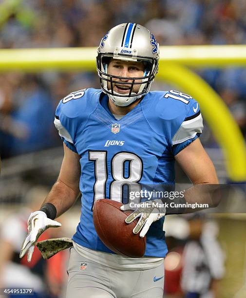 Kris Durham of the Detroit Lions looks on during the game against the Tampa Bay Buccaneers at Ford Field on November 24, 2013 in Detroit, Michigan....