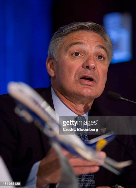 Ray Conner, chief executive officer of Boeing Commercial Airplane Group, speaks during a news conference in New York, U.S., on Monday, Sept. 8, 2014....