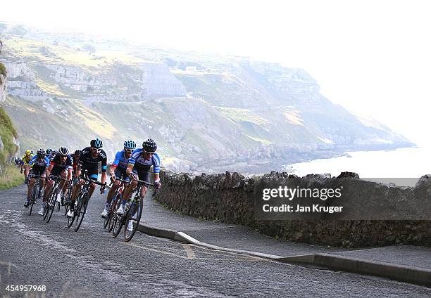 Sir Bradley Wiggins of Team Sky makes his way to the finish line during stage two of the Tour of Britain on September 8, 2014 in Llandudno, Wales.