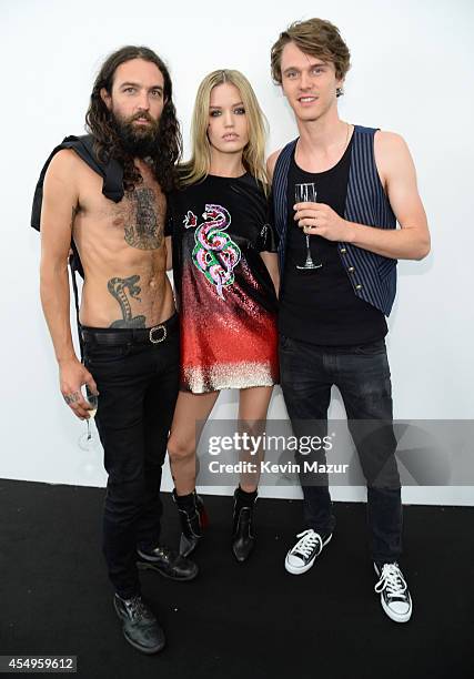 Steve Hash, Georgia May Jagger and Tara Ferry backstage at Tommy Hilfiger Women's during Mercedes-Benz Fashion Week Spring 2015 at Park Avenue Armory...