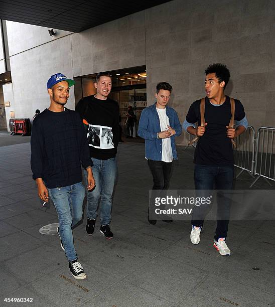 Rizzle Kicks and Professor Green and Conor Maynard pictured at the BBC on September 8, 2014 in London, England.