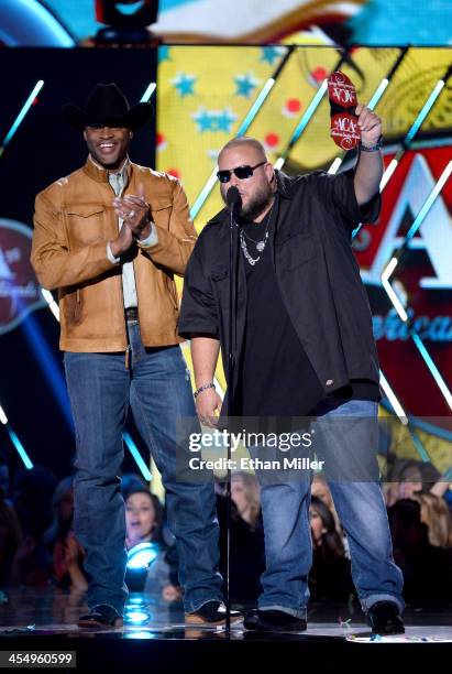 Presenters Cowboy Troy and Big Smo speak onstage during the American Country Awards 2013 at the Mandalay Bay Events Center on December 10, 2013 in...