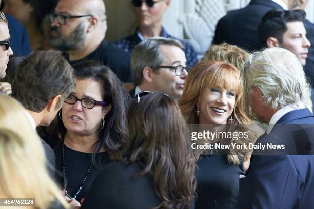Rosie O'Donnell and Kathy Griffin leave a funeral service for comedienne Joan Rivers at Temple Emanu-El.