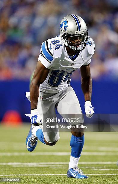 Ryan Broyles of the Detroit Lions in action during a preseason game against the Buffalo Bills at Ralph Wilson Stadium on August 28, 2014 in Orchard...
