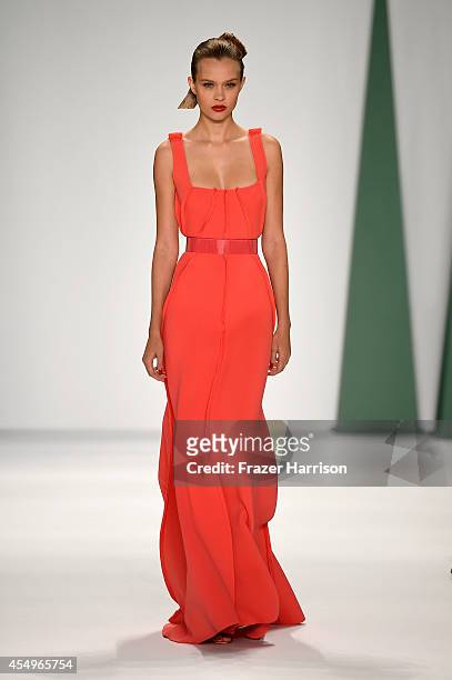 Model walks the runway at the Carolina Herrera fashion show during Mercedes-Benz Fashion Week Spring 2015 at The Theatre at Lincoln Center on...