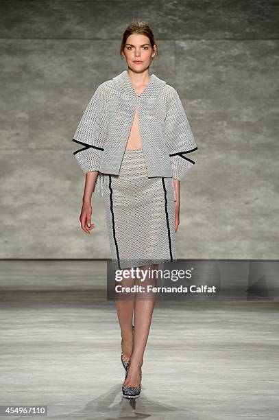 Model walks the runway at the Angel Sanchez fashion show during Mercedes-Benz Fashion Week Spring 2015 at The Pavilion at Lincoln Center on September...