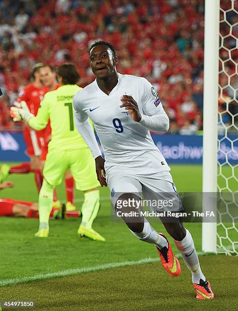 Danny Welbeck of England celebrates as he scores their first goal during the UEFA EURO 2016 Group E qualifying match between Switzerland and England...