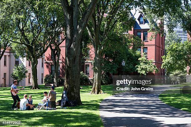 Attractive campus and student life in the commons, Brown university.