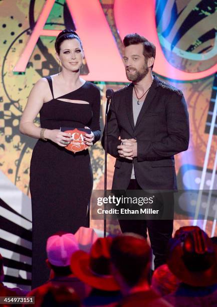 Presenters Shawna Thompson and Keifer Thompson of Thompson Square speak onstage during the American Country Awards 2013 at the Mandalay Bay Events...